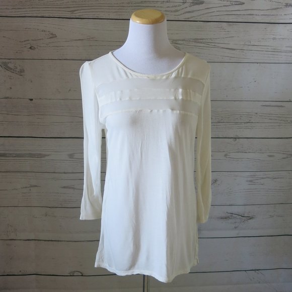 Ann Taylor Factory Beige Mesh Long Sleeve Top Blouse - Size Medium - Picture 2 of 6